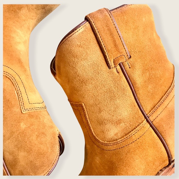 Frye Billy Short Camel Suede Leather South Western Pull On Cowboy Ankle Boots - Picture 13 of 16